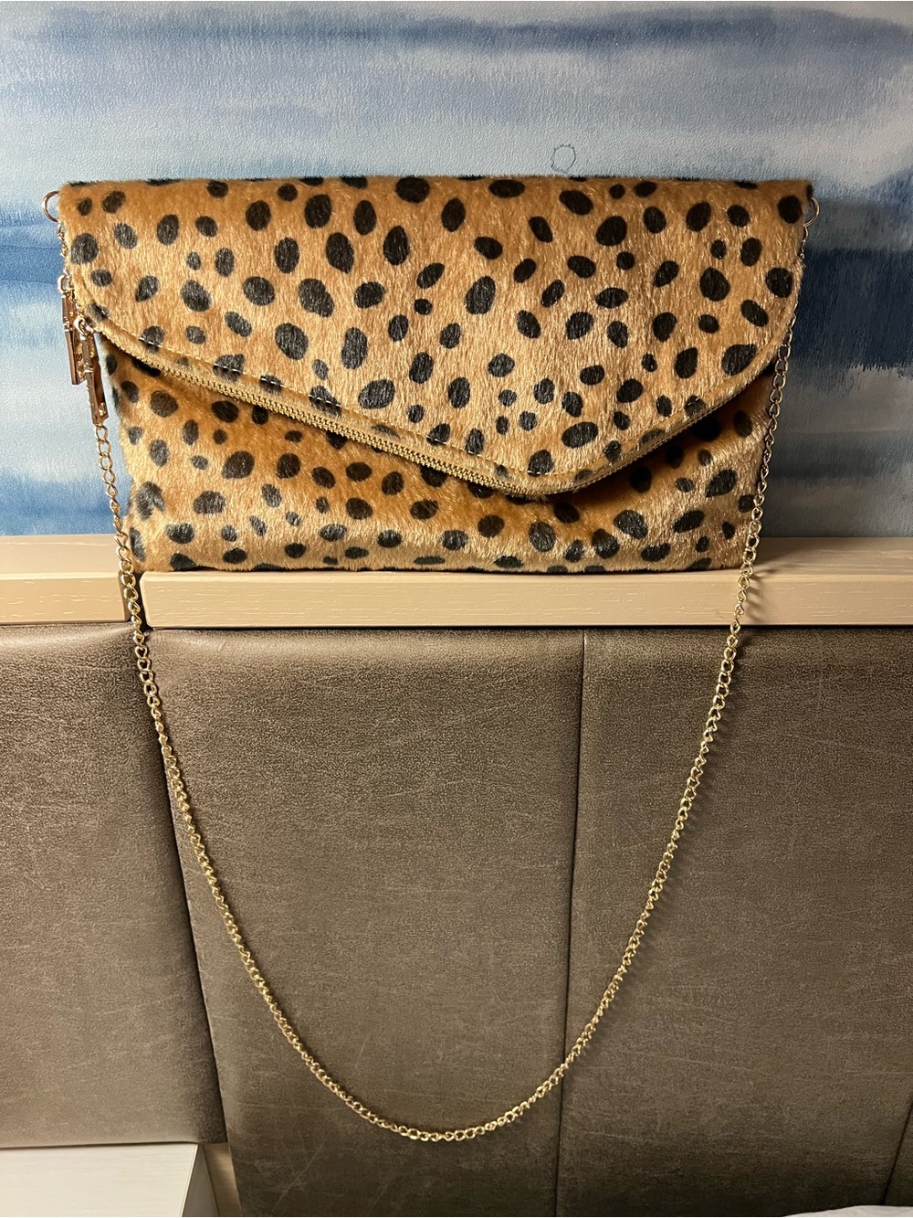 Leopard Print Envelope Clutch - Tan & Black